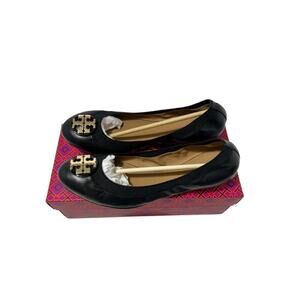 TORY BURCH Claire Elastic Travel Ballet Shoes in French Black  Size 9.5, Leather